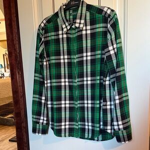 Lauren Ralph Lauren Ladies PM Black and Green Plaid Shirt. Great Condition